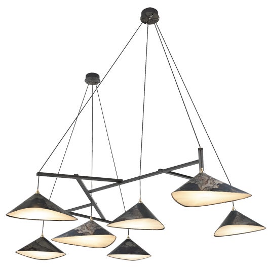 Emily Group of Seven Handmade Hanging Lamp with Oxidized Steel Shade from Moss Objects For Sale