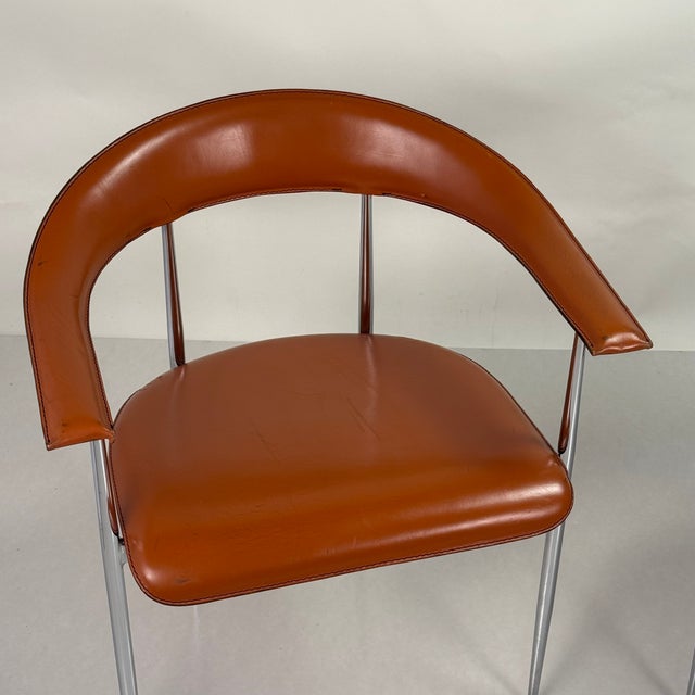 Pair of Vintage Cognac Leather P40 Chairs by Vegni & Gualtierotti for Fasem For Sale - Image 10 of 12