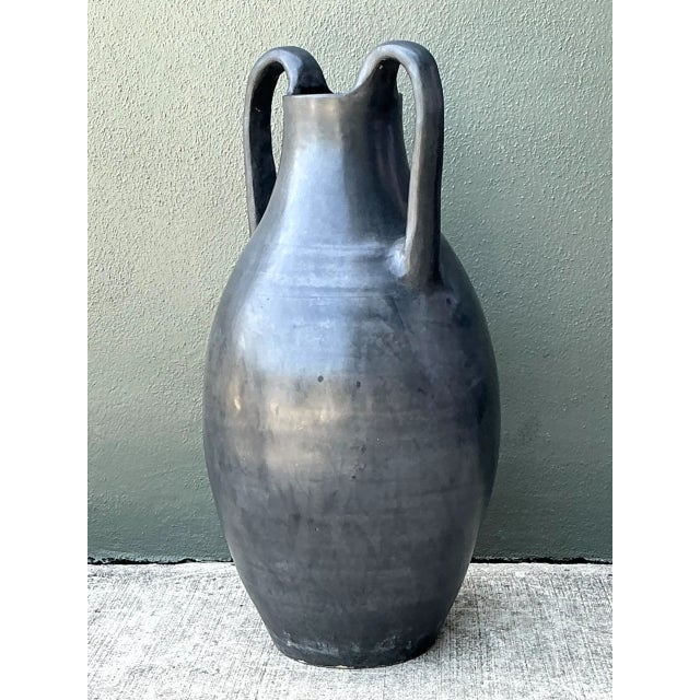 Mid-Century Modern Vintage Large Black Ceramic Amphora Vase For Sale - Image 3 of 12