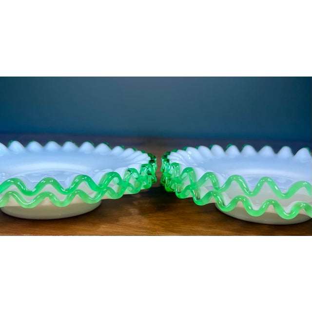 Milk white body with a green crimped edge. C. 1949-1952.