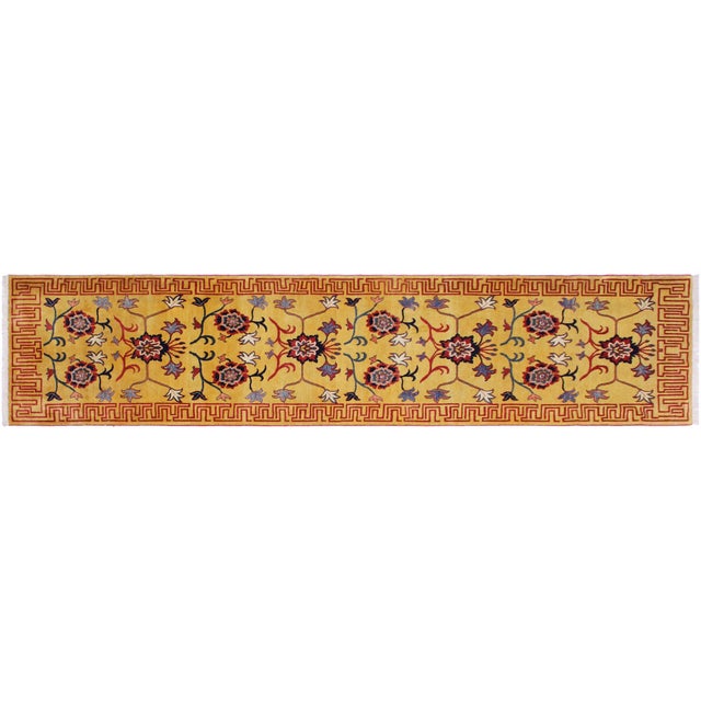 Rustic Super Kazak Gold/Red Wool Runner Rug- 2'11'' X 10'1'' For Sale - Image 10 of 10
