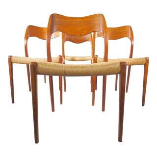 1950s Set of 4 Niels Otto Møller Teak and Paper Cord Dining Chairs For Sale