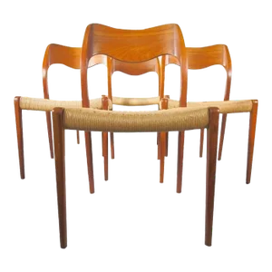 1950s Set of 4 Niels Otto Møller Teak and Paper Cord Dining Chairs