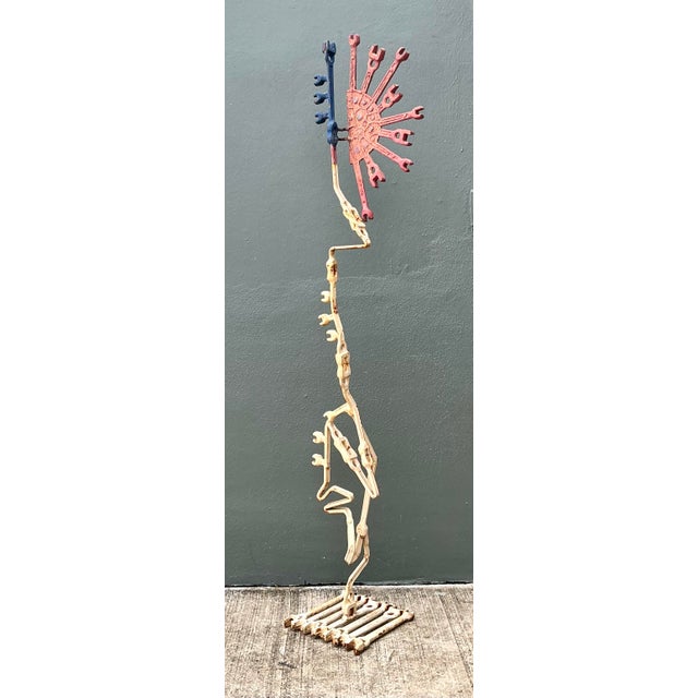Red Vintage Industrial Welded Wrench Sculpture For Sale - Image 8 of 13