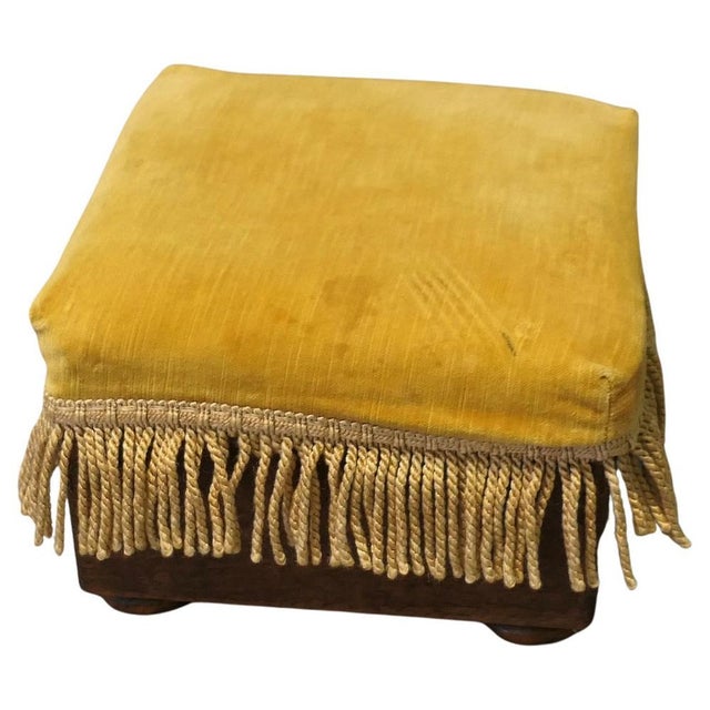 Yellow Victorian Mustard Velvet Ottoman For Sale - Image 8 of 8