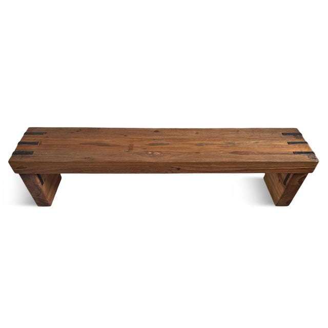 Simple Farmhouse Salvaged Teak Bench W/Iron Details For Sale - Image 4 of 7