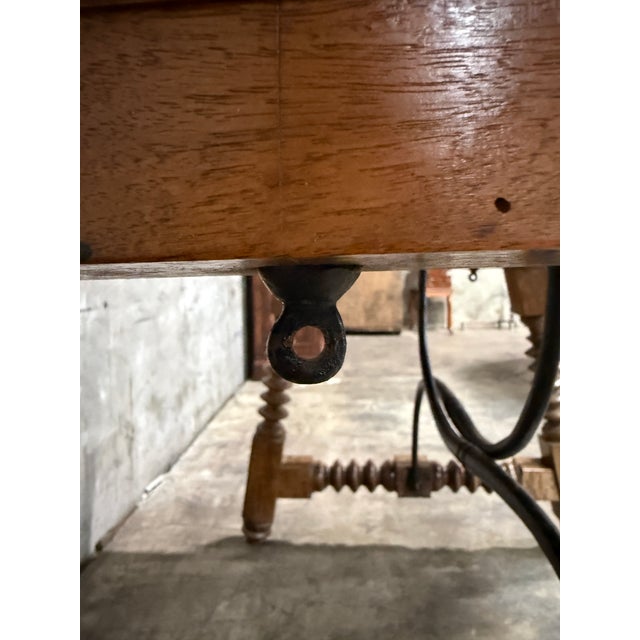 Brown 19th Century Spanish Walnut Center Table With Iron Stretcher Support Turned Legs For Sale - Image 8 of 12