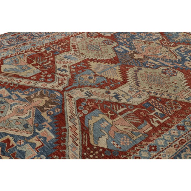 Rug & Kilim Rug & Kilim’s Dragon Soumak Style Rug in Red and Blue Geometric Patterns For Sale - Image 4 of 7