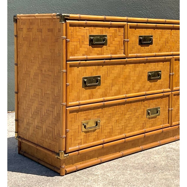 Late 20th Century Vintage Dixie Parquet Rattan Six-Drawer Dresser For Sale - Image 5 of 12