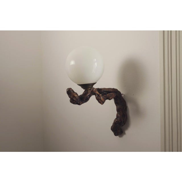 Vintage Organic Brutalist Vine Root Wall Lamp with Globe, 1960s For Sale - Image 15 of 18