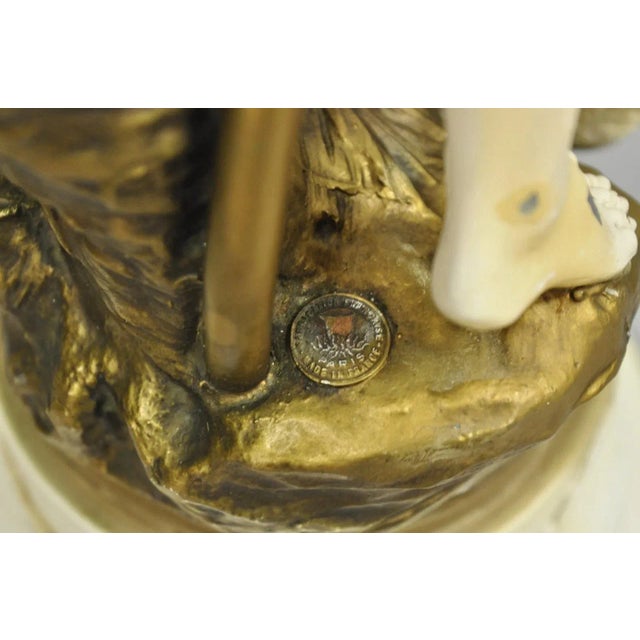 Antique French Victorian Moreau Figural Metal Boy and Girl Table Lamps (B), Pair For Sale - Image 12 of 12