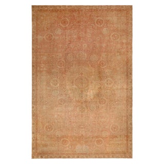 Antique Amritsar Traditional Beige and Pink Wool Floral Rug For Sale
