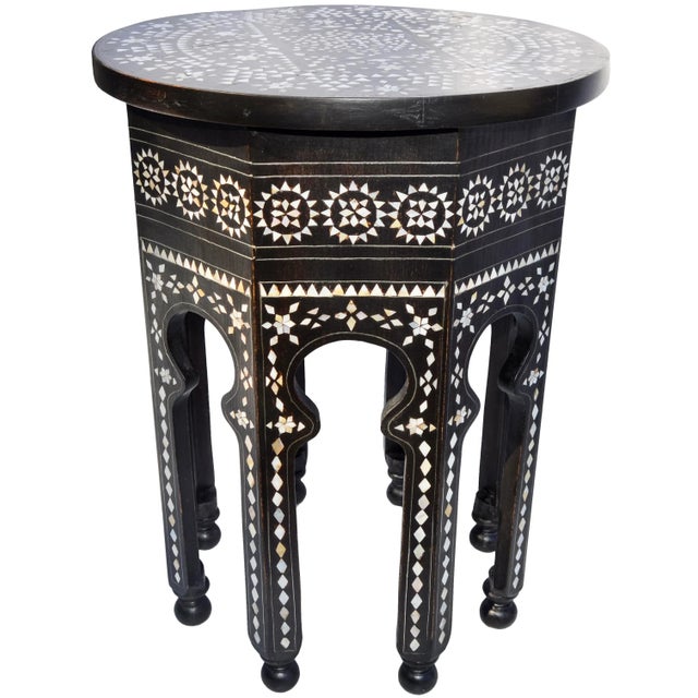 Wood Moorish Marquetry Mother-Of-Pearl Astral-Patterned Accent Table For Sale - Image 7 of 9