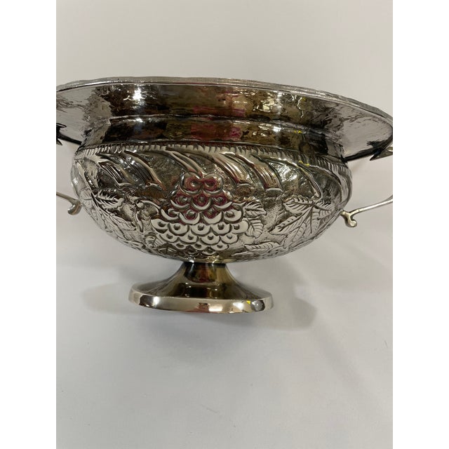 Vintage Silverplated Hammered Repousse Jardiniere Centerpiece With Handles For Sale - Image 10 of 16