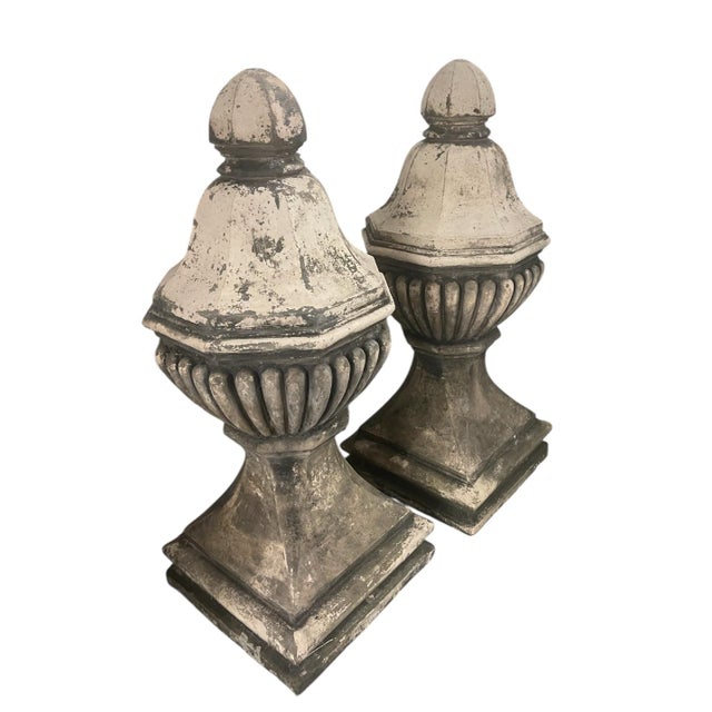 English Pair of Large Vintage Weathered Garden Finials For Sale - Image 3 of 7