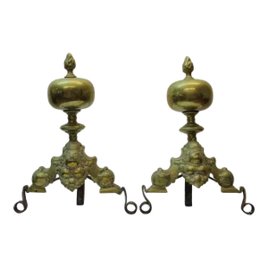European Engraved Brass Andirons