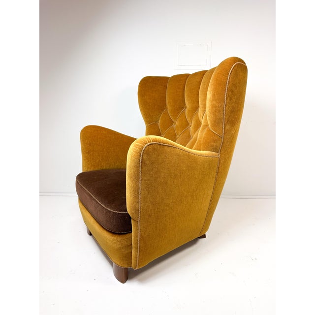 Fritz Hansen 1940's Danish Cabinet Maker High Back Lounge Chair For Sale - Image 4 of 9