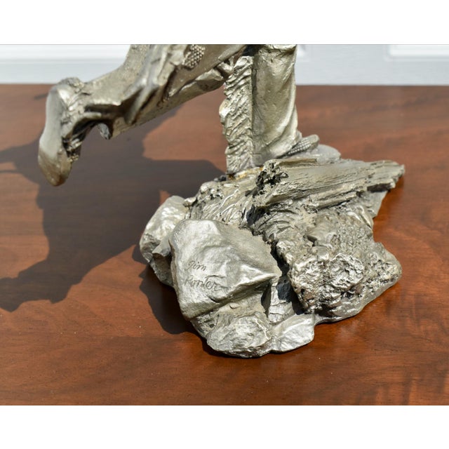 Silver Jim Ponter Native American 'Cheyenne Brave' Pewter Statue For Sale - Image 8 of 12