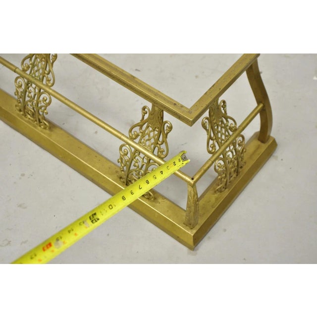 Antique Victorian Brass Scroll Accented 58" Fireplace Hearth Fender Surround For Sale - Image 9 of 12
