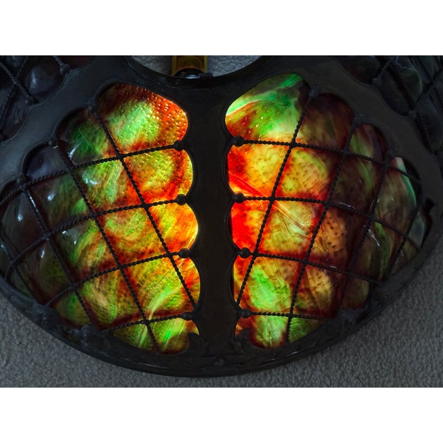 1960s Tiffany-Style Iridescent Glass & Bronze Turtleback Tile 26" Shade (Shade Only) For Sale - Image 18 of 18