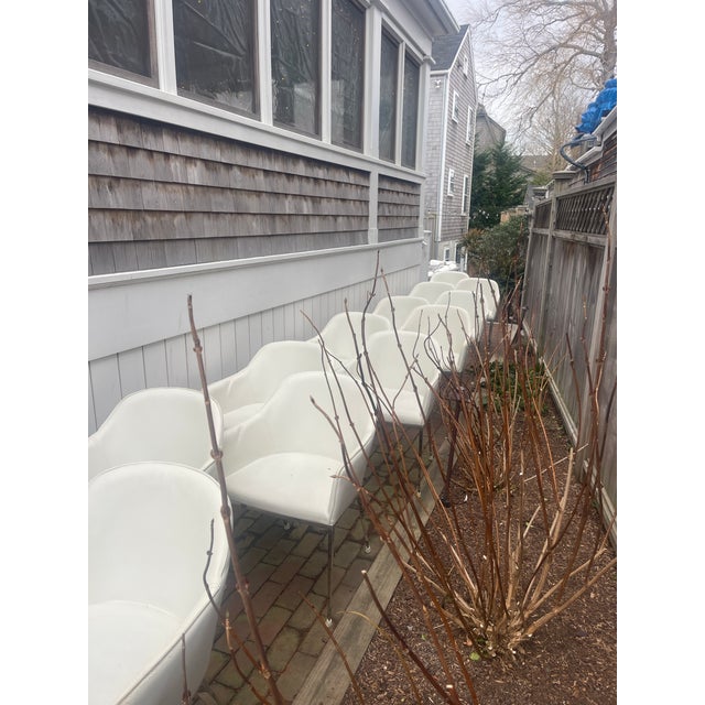 Mid-Century Modern Set of 12 Sunpan Modern White Upholstered Dining Chairs With Chrome Legs (2017) For Sale - Image 3 of 12