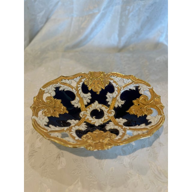 Meissen Porcelain Antique Meissen Porcelain Oval Reticulated Serving Dish - Retailer Ernst Wahliss Wien For Sale - Image 4 of 10