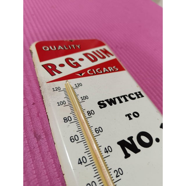 Premium Vintage Style r.g. Dun Cigars Advertising Thermometer Sign For Sale - Image 9 of 10