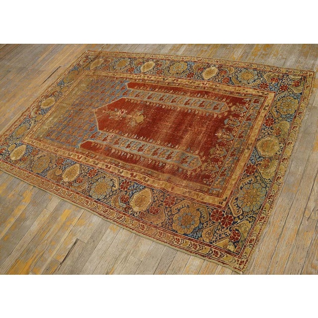 Textile Traditional and Special in a Red Background Color Antique Turkish Ghiordes Prayer Rug For Sale - Image 7 of 12