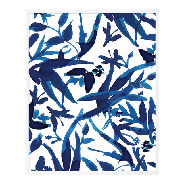 Cobalt Vines 1 by Gold Rush Art, Art Print in White Frame, Large For Sale