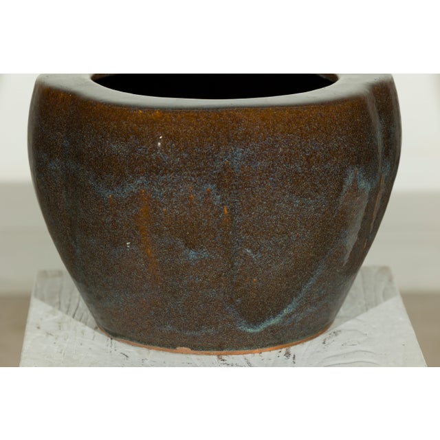 Vintage Chinese Brown and Blue Glazed Handcrafted Ceramic Planter For Sale - Image 16 of 17
