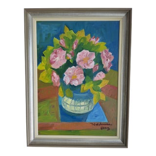 Expressionist Mid Century Still Life Oil Painting by Swedish Artist Waldemar Berg For Sale