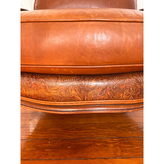 1990s Ethan Allen Bergere Leather Chair and Ottoman For Sale - Image 17 of 17