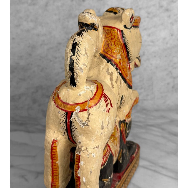 Vintage Hindu Gajasimha Foodog Lion W/ Elephant Painted Sculpture - 12" For Sale - Image 12 of 14