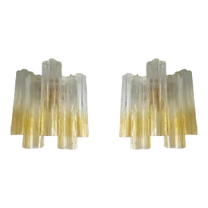 Pair of Vanished-Clear Amber "Tronchi" Murano Glass Wall Sconces in Venini Style