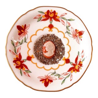 Little Relics No. 25 Original Mixed Media Assemblage Cameo on Vintage Porcelain Saucer by Dorothy Art For Sale