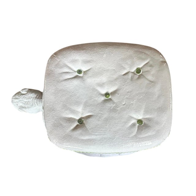 Vintage Italian White & Green Glazed Terracotta Turtle Ceramic Garden Stool With Pillow Top, Circa 1960 For Sale In Dallas - Image 6 of 12
