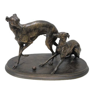 Two Greyhound Dogs With Ball, by P. J. Mêne (Signed) For Sale