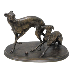 Two Greyhound Dogs With Ball, by P. J. Mêne (Signed)