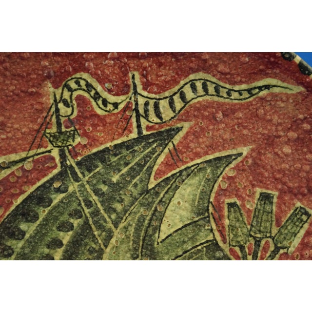 Ceramic Plate with Sailing Ship at Sea Motif attributed to Guido Gambone for Avallone Vietri, Italy, 1920s For Sale - Image 12 of 18