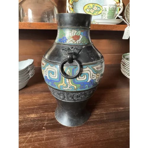 Metal 19th Century Japanese Bronze Cloisonne Vase With Handles For Sale - Image 7 of 11