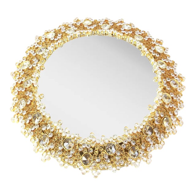 German Gilded Brass and Crystal Glass Backlit Mirror from Palwa For Sale