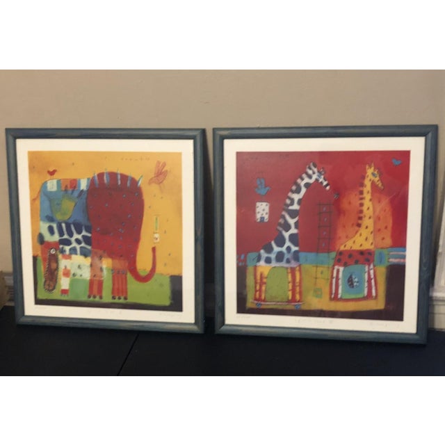 Yellow Karen Hoepting Signed "Spirit Leaf" Framed Animal Prints - Edition 65/200 - Pair For Sale - Image 8 of 17