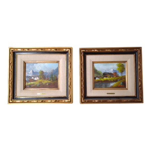 Carlo Mancini, Italian 20th Century, Alpine Cottage Scenes, Oils on Canvas - Set of 2