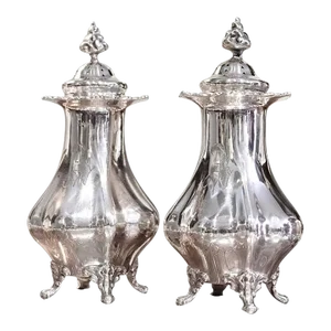 Large American Sterling Salt & Pepper Shakers, Black, Starr & Frost- a Pair