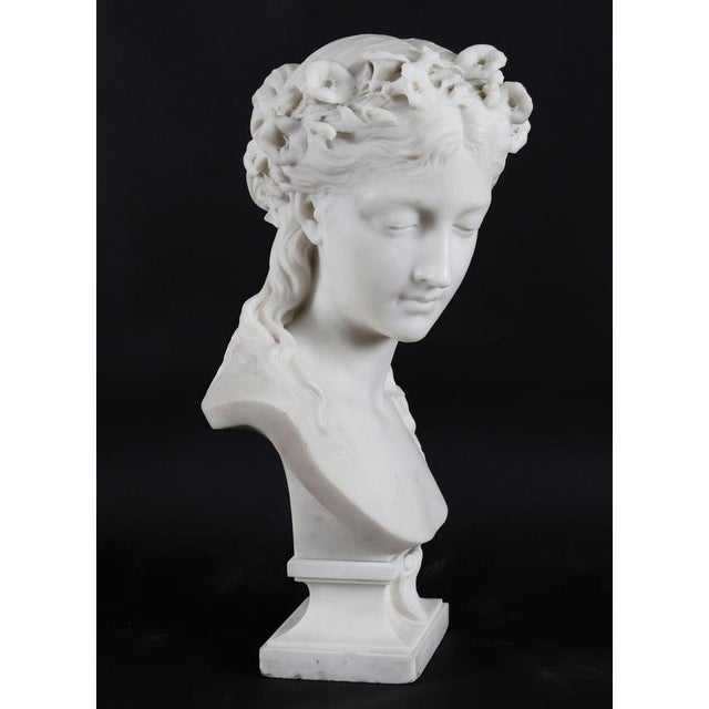 Eugene-Antoine Aizelin, Antique Bust of a Grecian Lady, 19th Century, Carrara Marble For Sale - Image 5 of 18
