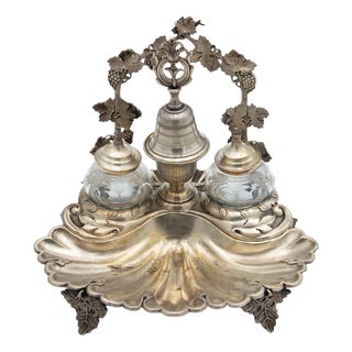 Silver Inkwell Embossed with Curls and Vine Leaves For Sale