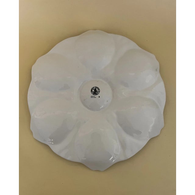 1990s Vintage Bordallo Pinheiro Blue White Fish Scales Majolica Oyster Plate For Sale - Image 5 of 5