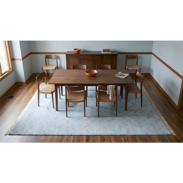 9x12 Blue Hand-Knotted Wool Chevron Gridwork Tribal Modern Carpet Rug For Sale - Image 12 of 15