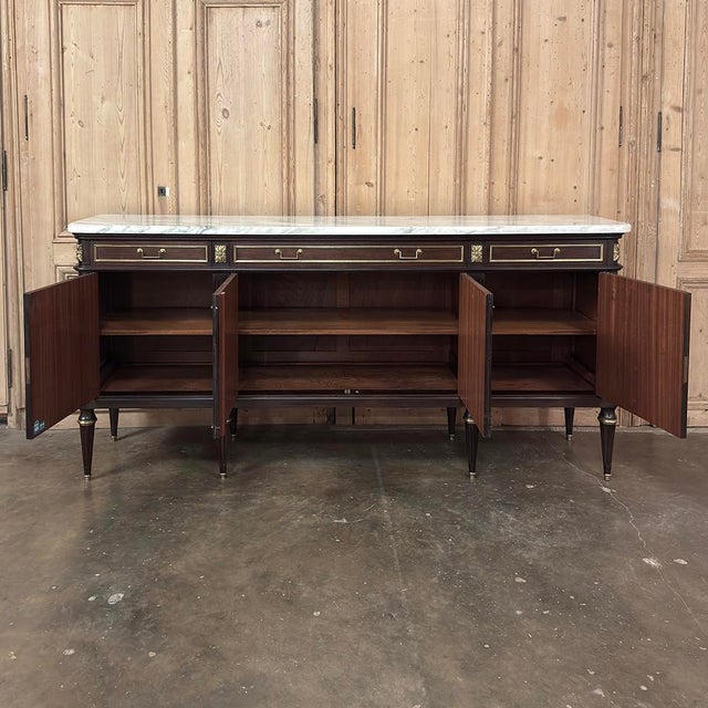19th Century French Louis XVI Mahogany Buffet With Carrara Marble Top For Sale - Image 12 of 18