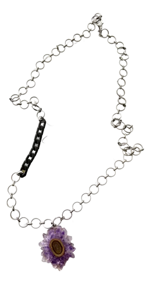 Vintage Silver Chain Necklace With Amethyst Pendant